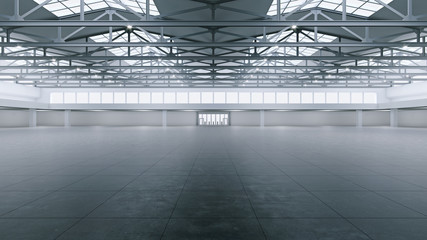 3D render of empty exhibition space. backdrop for exhibitions and events. Tile floor. Marketing mock up.