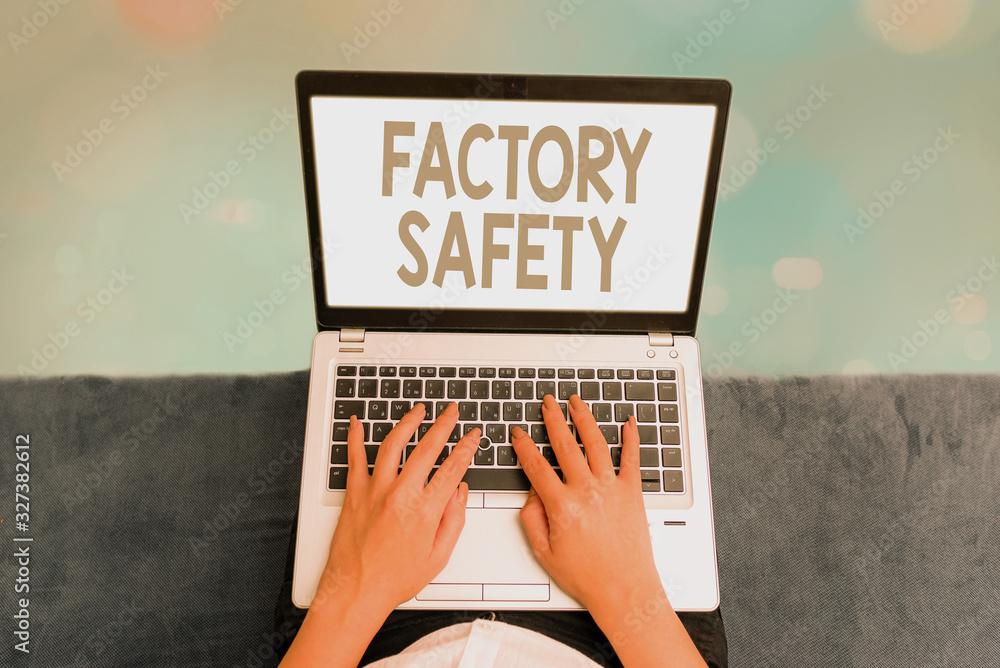 Poster handwriting text factory safety. conceptual photo minimize risk of worker injury while doing product
