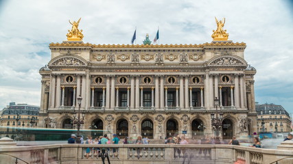 Fototapeta na wymiar Palais or Opera Garnier The National Academy of Music timelapse in Paris, France.