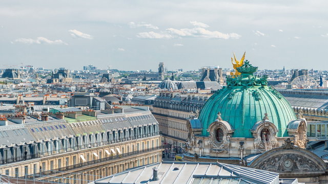 Top view of Palais or Opera Garnier The National Academy of Music timelapse in Paris, France.