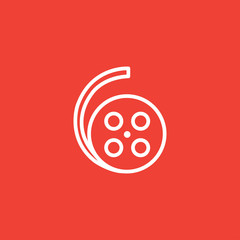 Film Reel Line Icon On Red Background. Red Flat Style Vector Illustration
