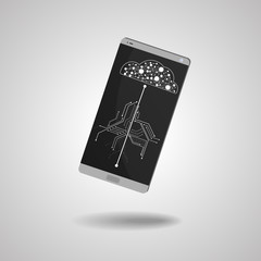 Vector : Network cloud and electronic circuit inside smartphone