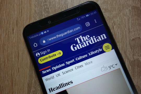 KONSKIE, POLAND - December 04, 2018: The Guardian website (theguardian.com) displayed on smartphone