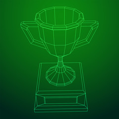 Winner trophy cup. Award concept. Wireframe low poly mesh vector illustration