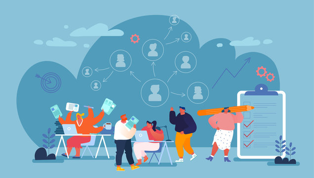 Delegation of Authority and Charges Concept. Office People Share Work, Create Structure of Professional Management. Overload Business Woman Delegate Tasks to Employees Cartoon Flat Vector Illustration