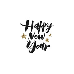 Happy New Year typography vector design for greeting cards and poster. Happy New Year hand lettering. New Year vector text. Design template celebration. Vector illustration.