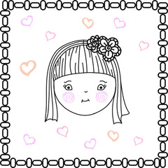 Cute girl vector doodle frame heart