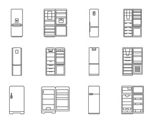 Fridge vector outline illustration.Kitchen refrigerator vector icon.Isolated outline set of modern fridge and freezer.Isolated icon refrigerator for food.