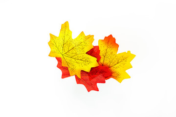 plastic artificial  maple leaf made from fabric isolated on white background