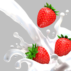 Milk and berry with splash close-up