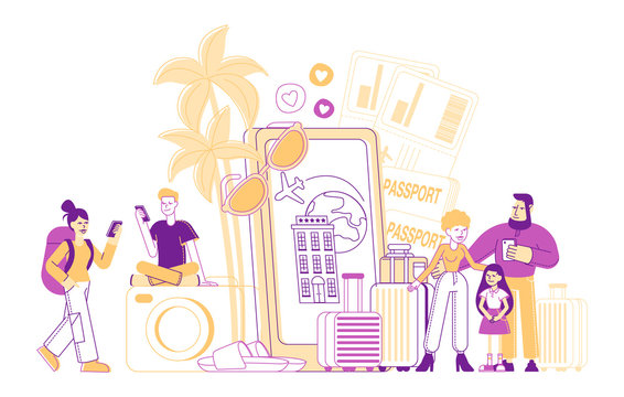 traveling family with luggage and passport, vacation clip art preview