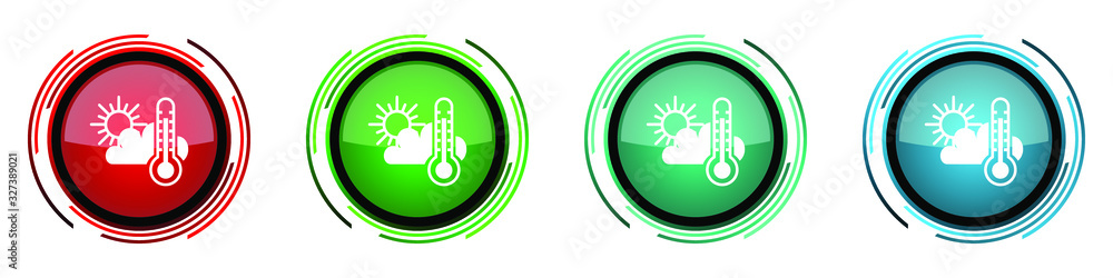 Fototapete Weather forecast round glossy vector icons, set of buttons for webdesign, internet and mobile phone applications in four colors options isolated on white background