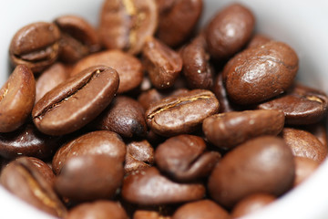 Macro shot of roasted coffee beans