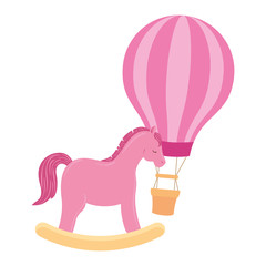 balloon travel hot with horse wooden toy vector illustration design