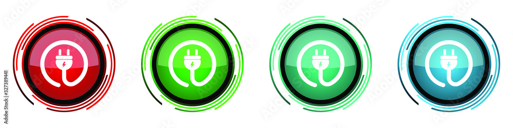 Fototapete plug power round glossy vector icons, set of buttons for webdesign, internet and mobile phone applic