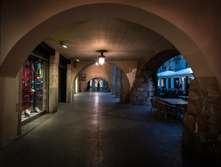 Shopping arcade of the old city of Girona. Catalonia. Spain.