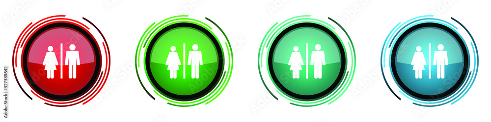 Poster Man and Woman round glossy vector icons, set of buttons for webdesign, internet and mobile phone applications in four colors options isolated on white background