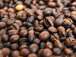 coffee beans on wooden background