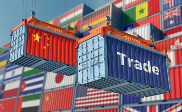 Freight container with China flag. 3D Rendering © Marius Faust