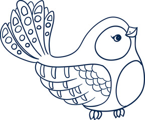 Little bird in cartoon style, hand drawing, Sketch doodle monochrome vector illustration