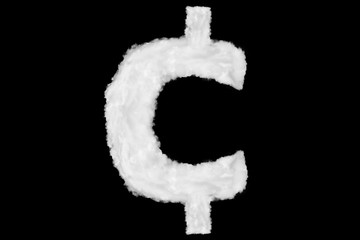 USD cent currency sign element made of clouds on black background ready for mask or blending modes
