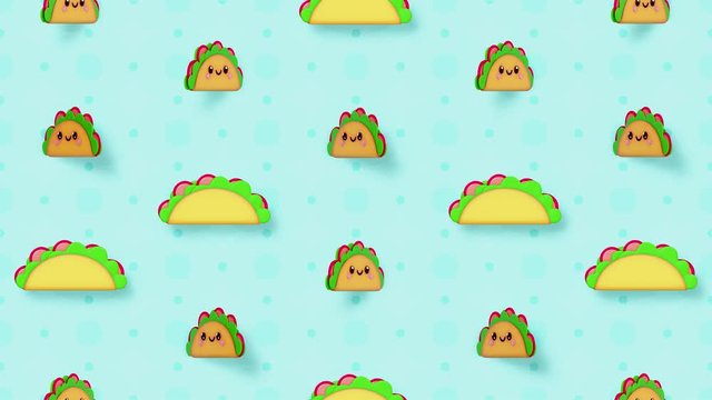 cute kawaii tacos falling background seamless