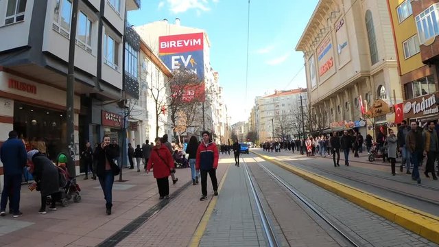 01 March 2020. Eskisehir, Turkey. Time warp footage from Eskisehir Turkey roaming on a sunny Sunday in the city center. 