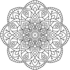 Outline Mandala for coloring book. Decorative round ornament. Anti-stress therapy pattern. Weave design element. Yoga logo, background for meditation poster. Unusual flower shape. Oriental vector.