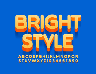 Vector Bright Style isometric Font. 3D Orange Alphabet Letters and Numbers