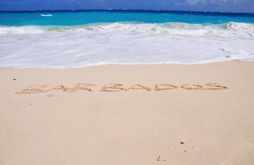 Fototapeta na wymiar Barbados Inscribed in Sand