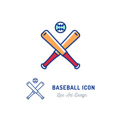 Baseball icon. Two crossed baseball bats and ball thin line art colorful icons. Vector flat illustration