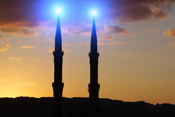 Evening clouds and two minarets of mosque in Sharm El Sheikh, Egypt