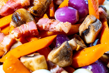 vegetables with bacon for boeuf bourguignon (burgundy set)