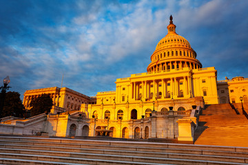 Stairs of the United States Capitol Building home of the USA Congress on National Mall in Washington, D.C.