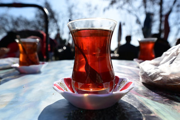 Turkish black tea on table