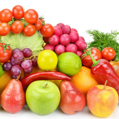 Fruits and vegetables isolated on white background.