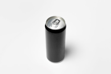 Aluminum black Soda Can Mock-up isolated on light gray background.High resolution photo.Top view.