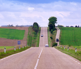 long straight road in the countryside of France