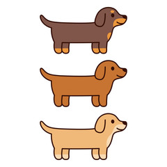 Three cartoon Dachshunds