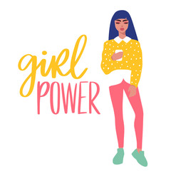 Woman fashion card in cartoon flat style. Stylish girl in trendy clothes