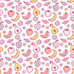 Food Vector Background. Hand Drawn Doodle Fruits and Berries Seamless pattern