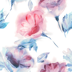 Watercolor Flowers Seamless Pattern. Hand Painted Background.