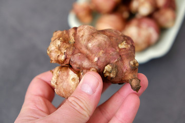 a plate full of Jerusalem artichoke.recommended foods for dieting,close up,