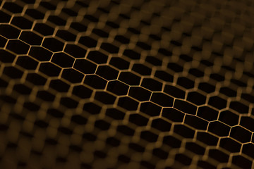 Cropped close up photo of small golden hexagon background holes