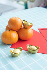 chinese, decroration in lunar new year , ang pow , text on decroration is mean luck and rich