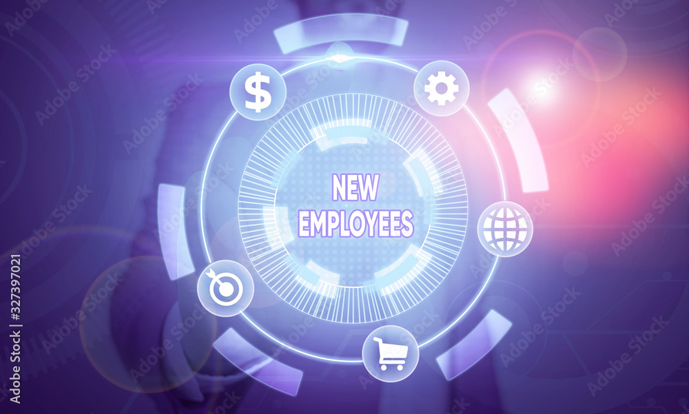 Aufkleber writing note showing new employees. business concept for has not previously been employed by the org