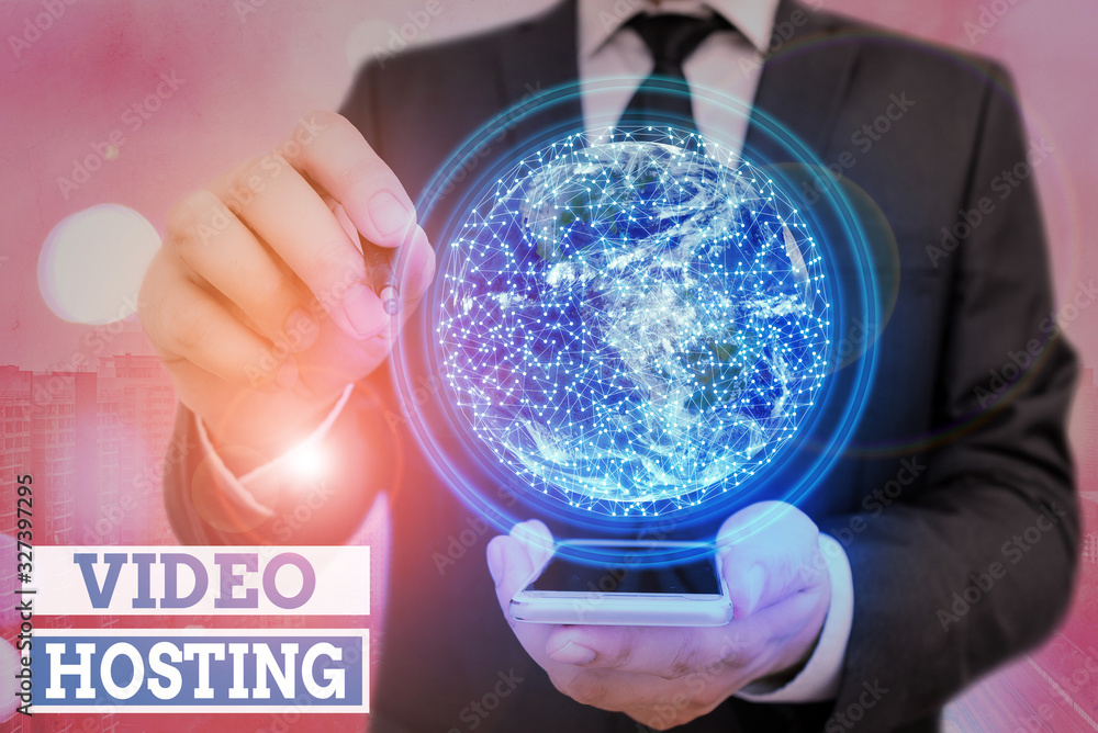 Poster handwriting text video hosting. conceptual photo enables users to upload and play back video content