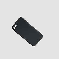 Mockup plastic black case for smartphone, isolated on white background, front view.