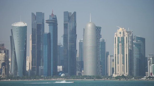 Panoramic view of modern skyline of Doha. Qatar on sunny day