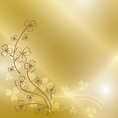 golden background with clover branches for st patrick's day - vector